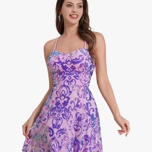 Elegant Purple/Pink Sequin Floral Dress - NYE/Bachelorette Party/Prom/Date Night